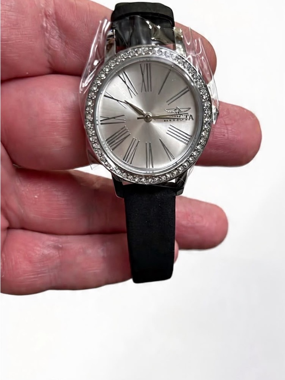 Invicta Celestial Lady Silver Dial Watch with Black Strap and Crystal Bezel 31mm - Picture 3 of 3